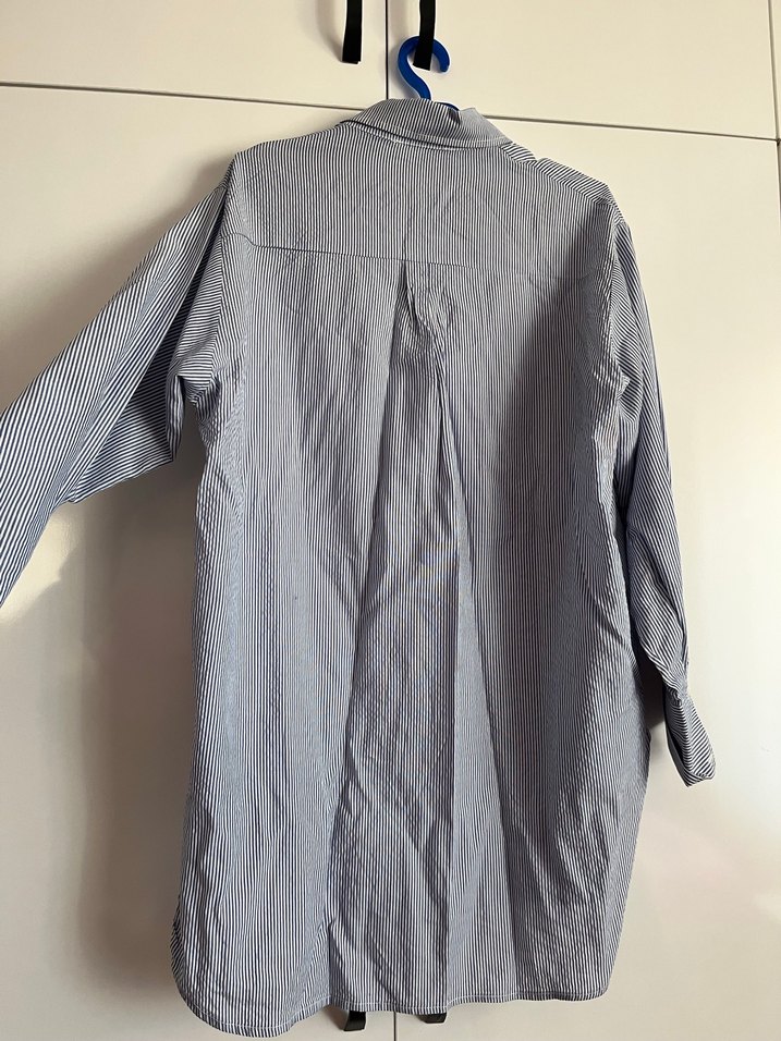 Mavi  Düğmeli Kadın Keten Gömlek - Görsel 4