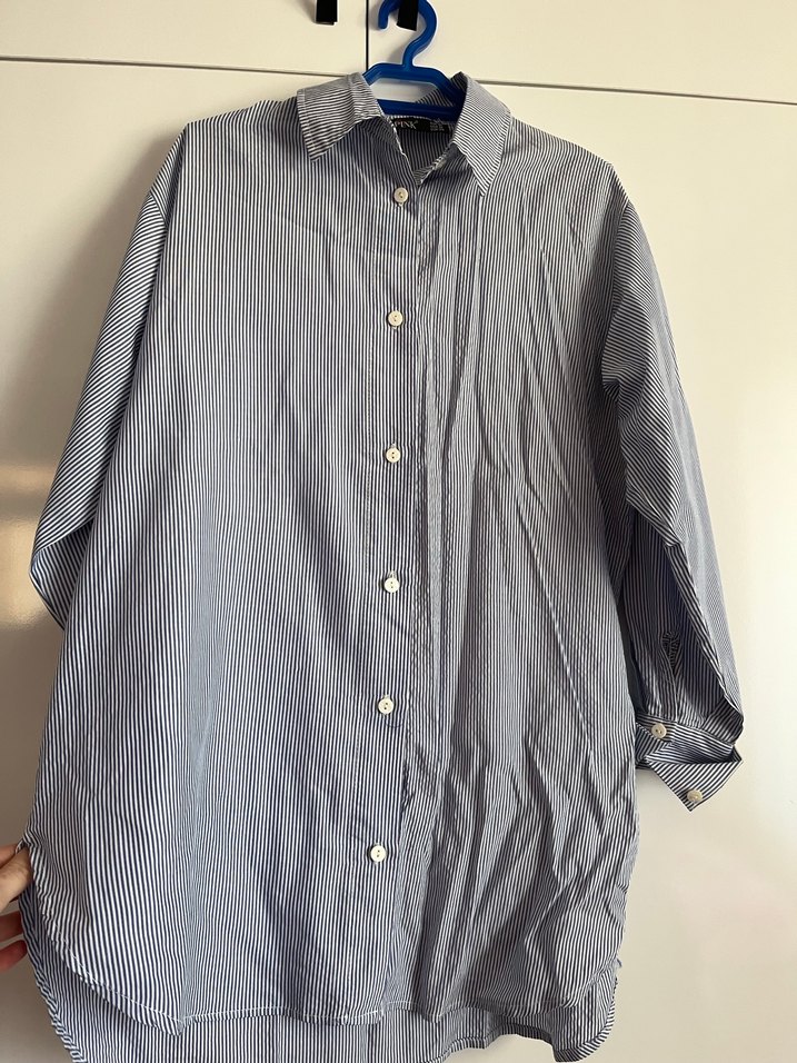 Mavi  Düğmeli Kadın Keten Gömlek - Görsel 3