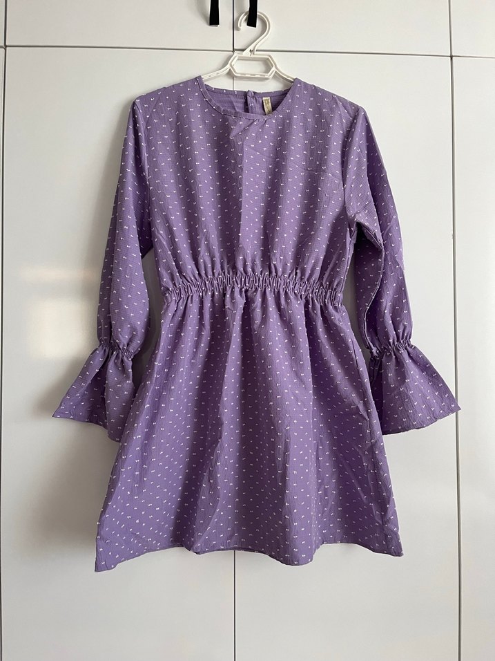 Uzun Kollu Mor Elbise Tunik - Görsel 2