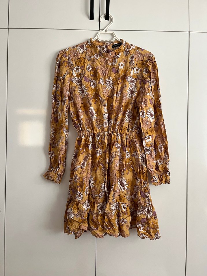 Bohem Uzun Kollu Fırfırlı Midi Elbise - Görsel 2