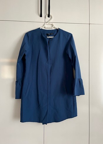 Kadın Mavi Midi Klasik Kesim Ceket - Görsel 2