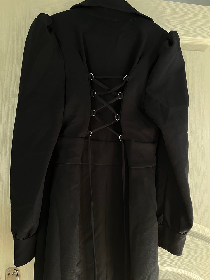 Düğmeli Siyah Midi Kadın Elbise - Görsel 2