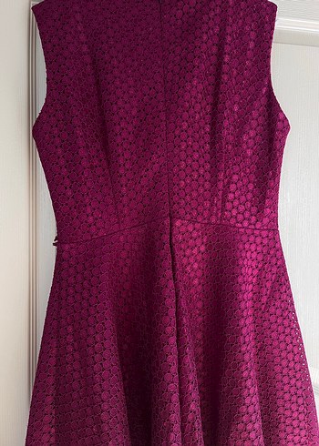 Fuşya pembeNakışlı Dantelli Midi Abiye Elbise - Görsel 4