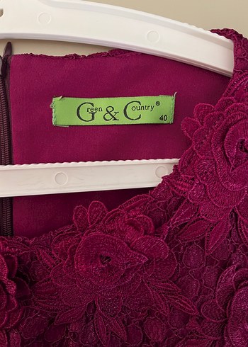 Fuşya pembeNakışlı Dantelli Midi Abiye Elbise - Görsel 2