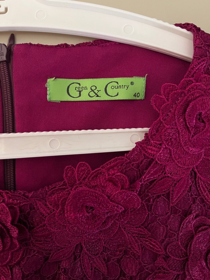 Fuşya pembeNakışlı Dantelli Midi Abiye Elbise - Görsel 2