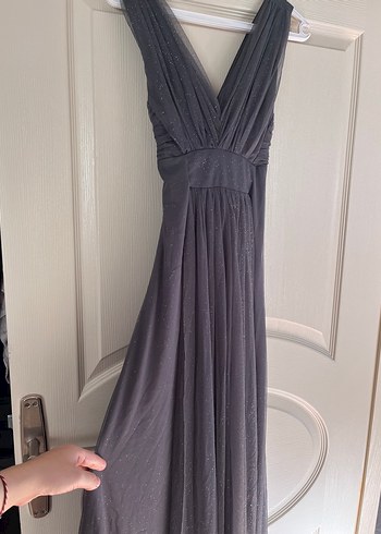 Gri Drapeli Uzun Abiye Elbise - Görsel 2