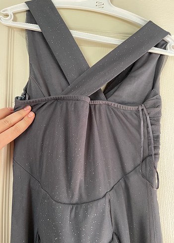 Gri Drapeli Uzun Abiye Elbise - Görsel 5