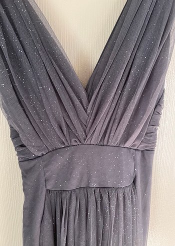 Gri Drapeli Uzun Abiye Elbise - Görsel 4