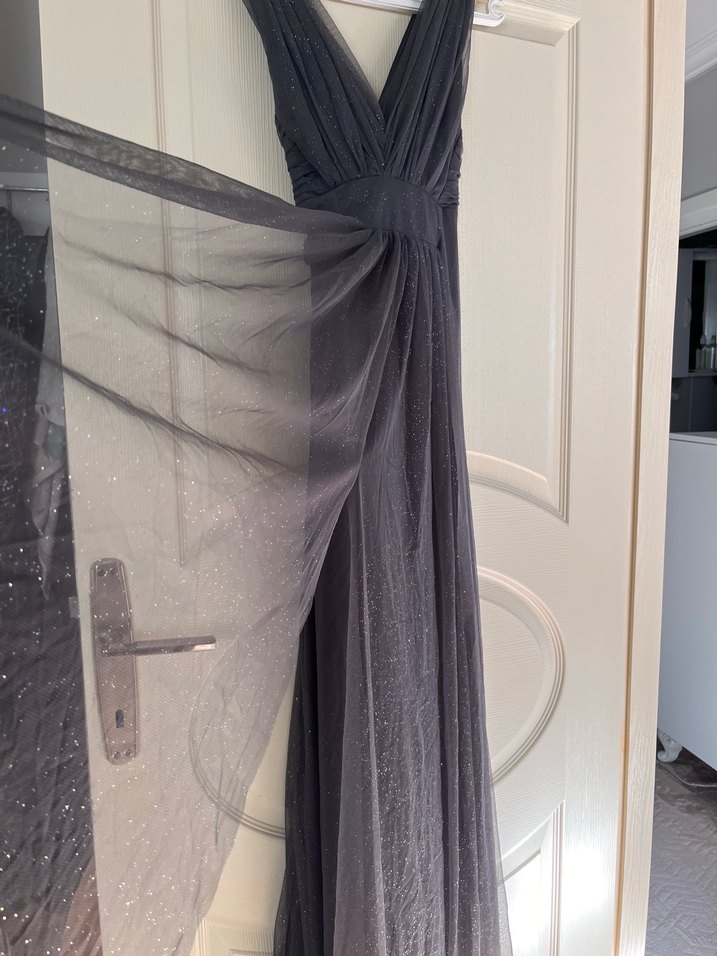 Gri Drapeli Uzun Abiye Elbise - Görsel 3