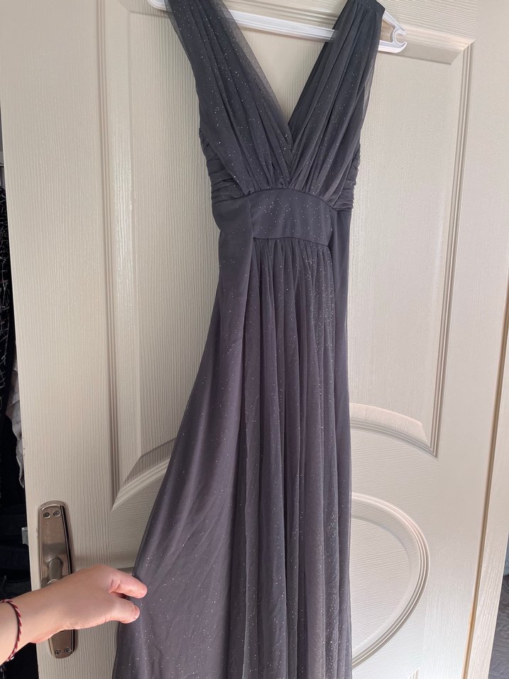 Gri Drapeli Uzun Abiye Elbise - Görsel 2