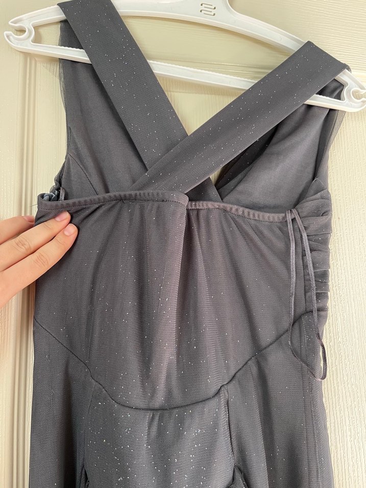 Gri Drapeli Uzun Abiye Elbise - Görsel 5