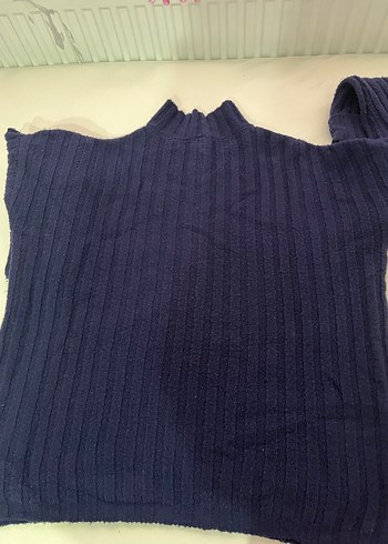 Düğmeli Lacivert Keten Kadın Kazak - Görsel 4