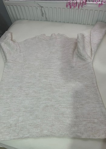 Nakışlı Beyaz Gri Triko Kadın Kazak - Görsel 4