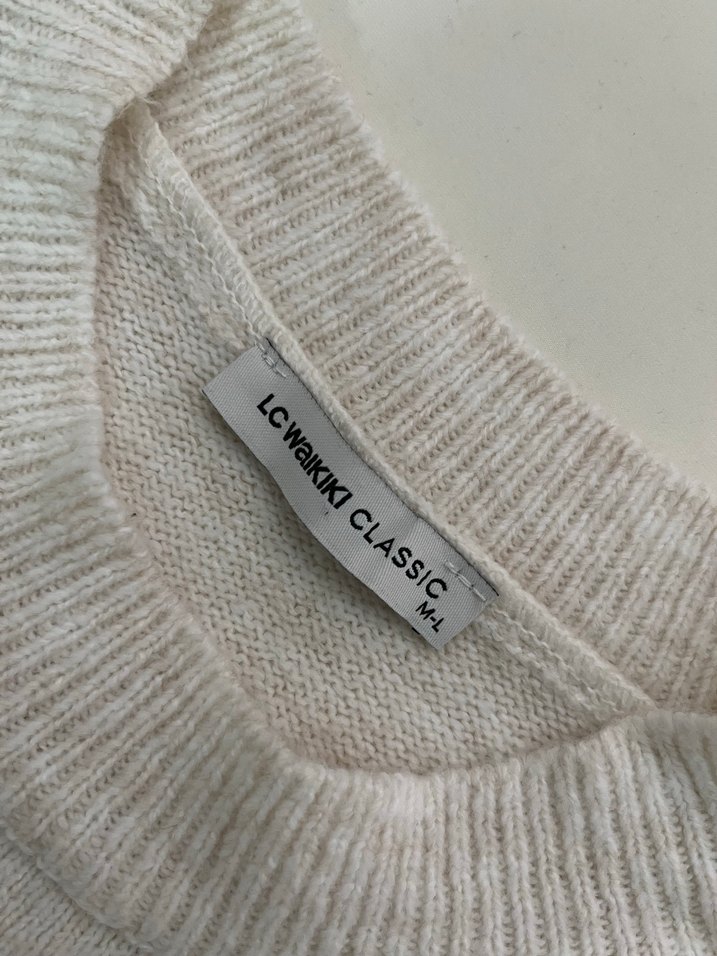 Nakışlı Beyaz Gri Triko Kadın Kazak - Görsel 3