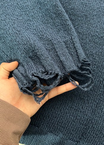 Bohem Tarzı Mavi Örgü Kadın Kazak - Görsel 5