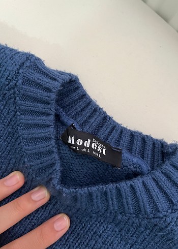 Bohem Tarzı Mavi Örgü Kadın Kazak - Görsel 3