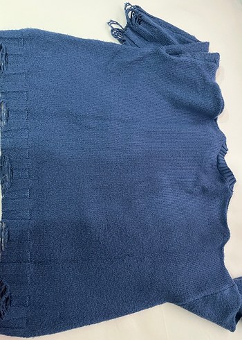 Bohem Tarzı Mavi Örgü Kadın Kazak - Görsel 4