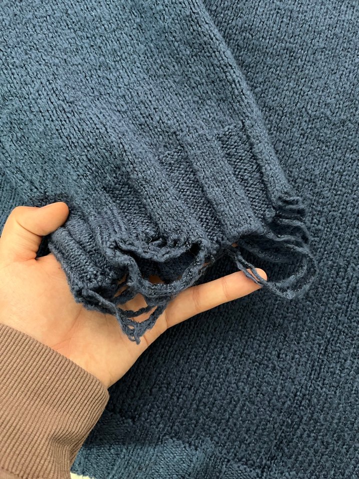 Bohem Tarzı Mavi Örgü Kadın Kazak - Görsel 5