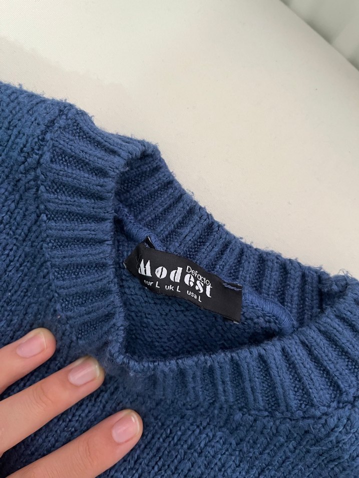 Bohem Tarzı Mavi Örgü Kadın Kazak - Görsel 3