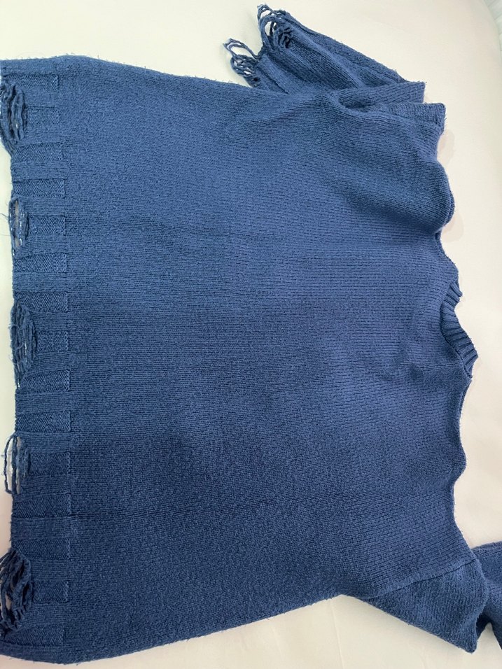 Bohem Tarzı Mavi Örgü Kadın Kazak - Görsel 4