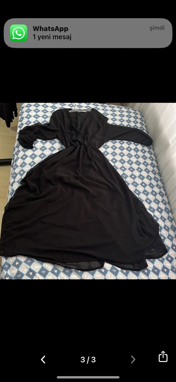 Siyah Uzun Drapeli V Yaka Elbise - Görsel 3