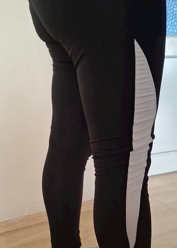 m Beden siyah Renk Siyah Beyaz Yan Şeritli Spor Tayt