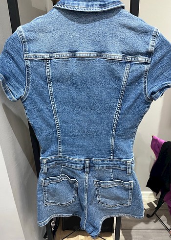 BERSHKA Kısa Kollu Kot Mini Tulum - Görsel 3