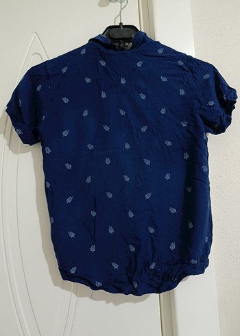 Lacivert Erkek Çocuk Keten Kısa Kollu Gömlek - Görsel 3