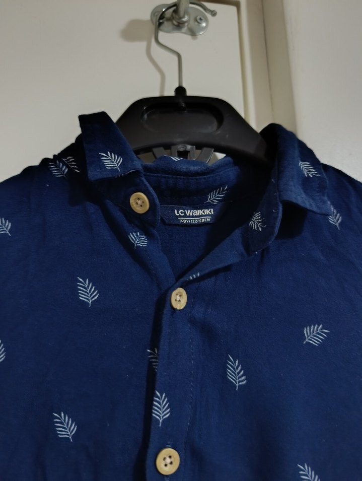 Lacivert Erkek Çocuk Keten Kısa Kollu Gömlek - Görsel 2