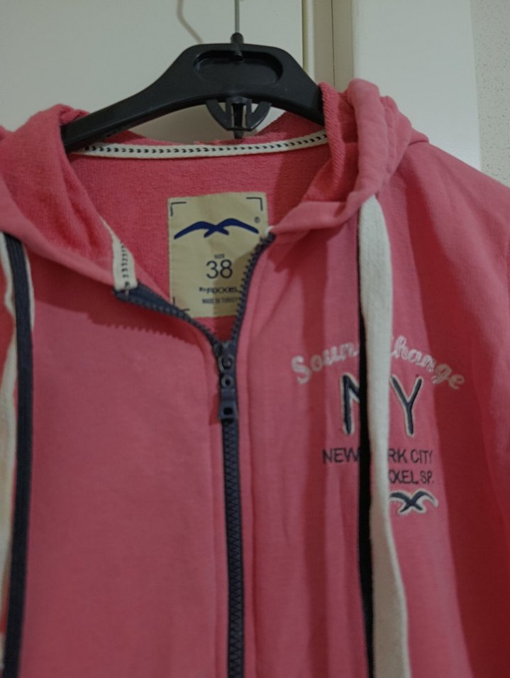 Pembe Kapüşonlu Fermuarlı Sweatshirt - Görsel 2