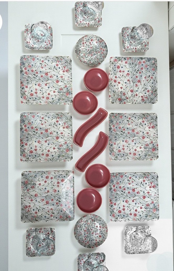 Pembe ve Gri Çiçek Desenli Sofra Takımı - Görsel 3