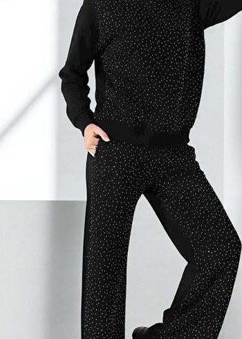 Siyah Kadın Örgü Detaylı Rahat Eşofman Takımı - Görsel 3