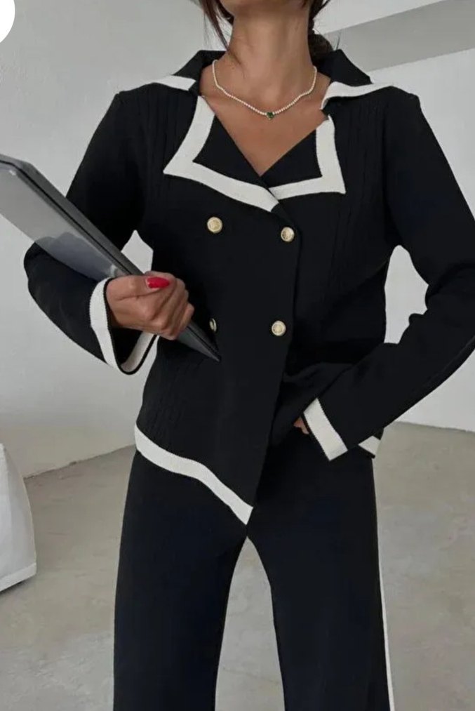 Düğmeli Siyah Midi Kadın Takım - Görsel 2