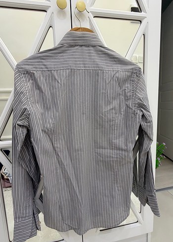 Gri Çizgili Erkek Keten Gömlek - Görsel 4