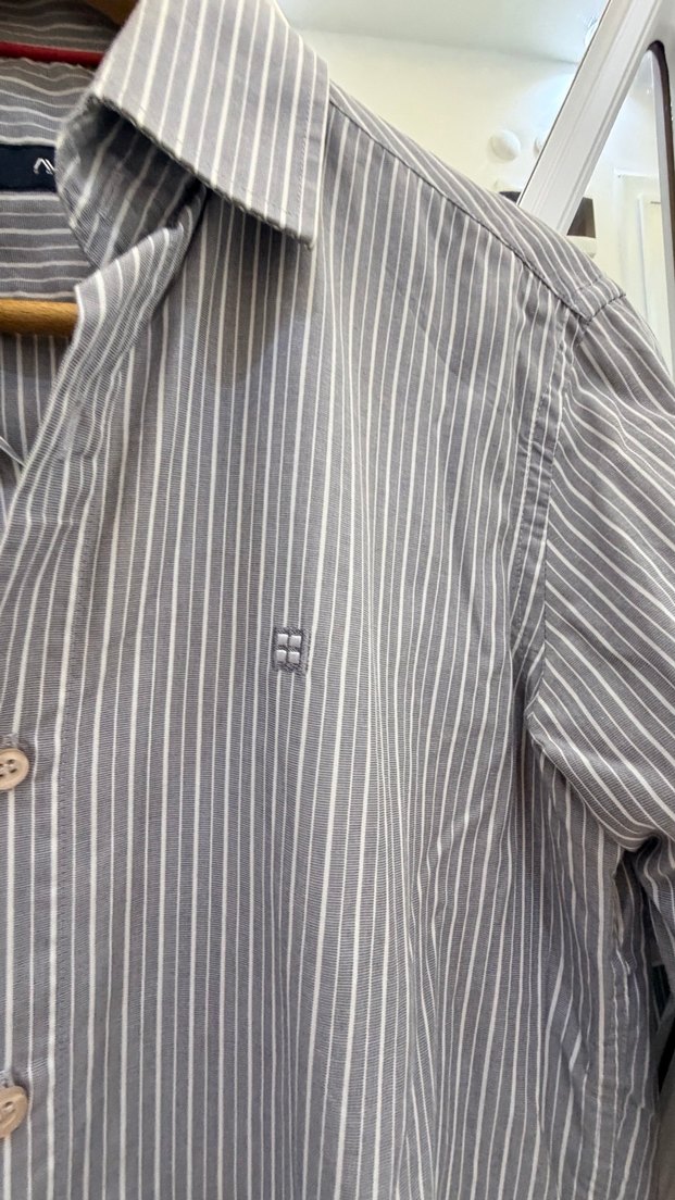 Gri Çizgili Erkek Keten Gömlek - Görsel 2