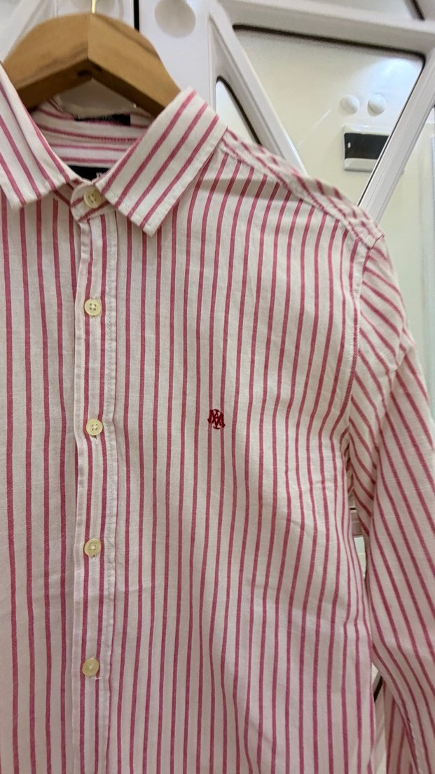 Bordo Çizgili Pamuklu Erkek Gömlek - Görsel 2