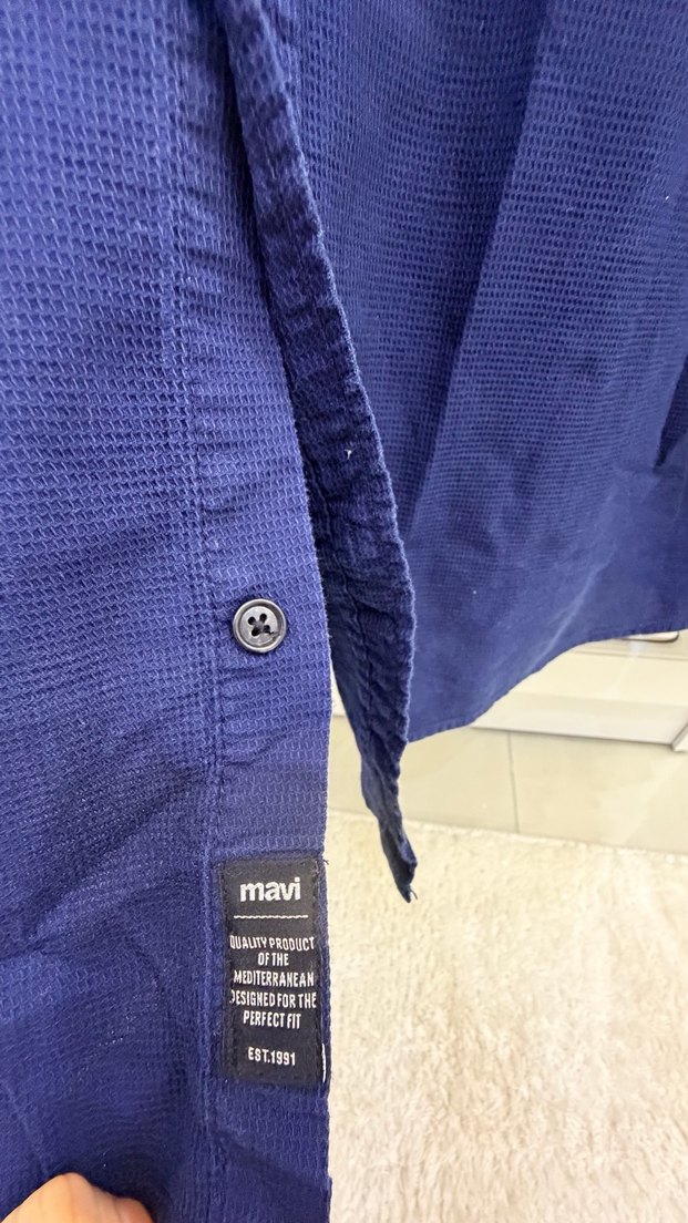 Erkek Koyu Mavi Keten Uzun Kollu Gömlek - Görsel 3