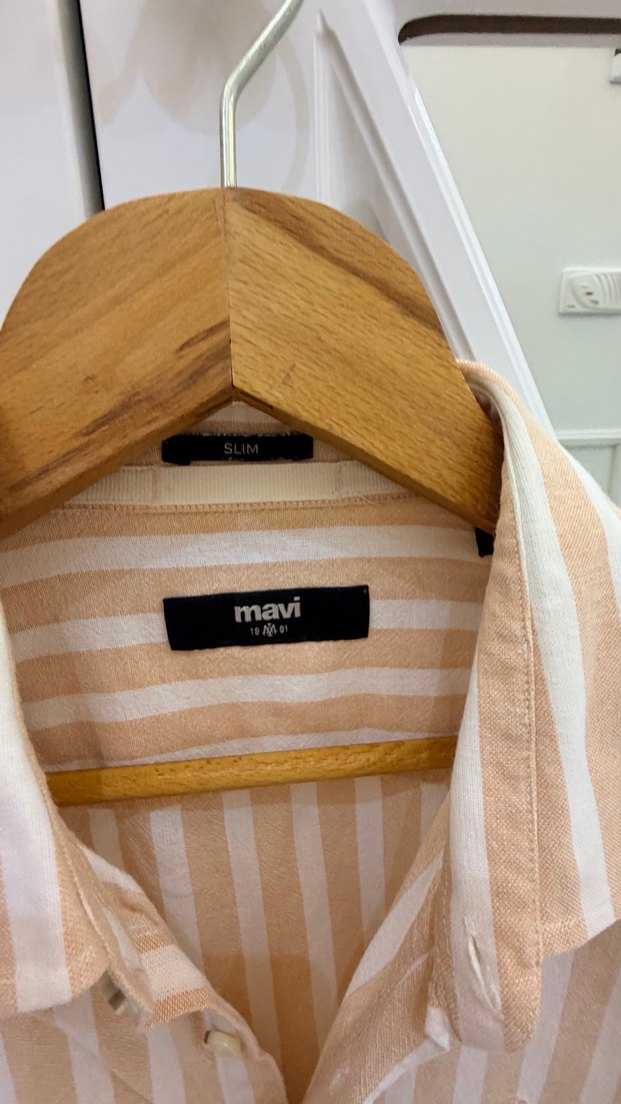 Bej Çizgili Keten Erkek Gömlek - Görsel 3