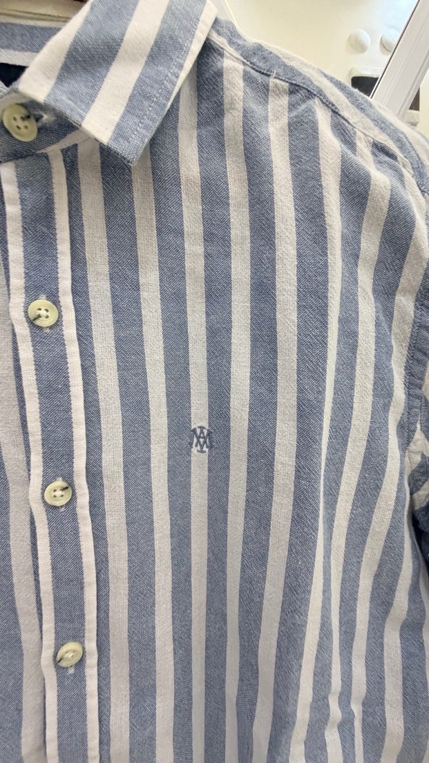 Erkek Mavi Gri Çizgili Keten Gömlek - Görsel 2
