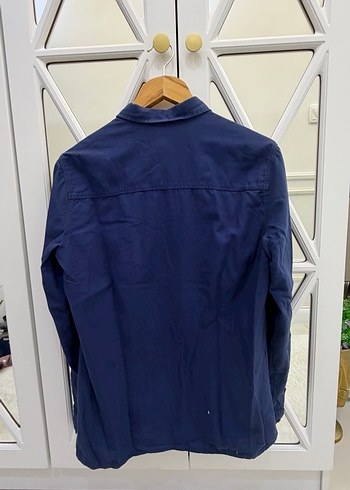 Lacivert Erkek Keten Gömlek Uzun Kollu - Görsel 3