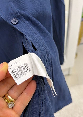 Lacivert Erkek Keten Gömlek Uzun Kollu - Görsel 4