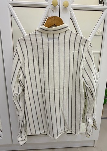 Erkek Gri Çizgili Keten Gömlek - Görsel 4