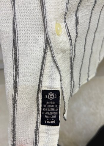 Erkek Gri Çizgili Keten Gömlek - Görsel 5