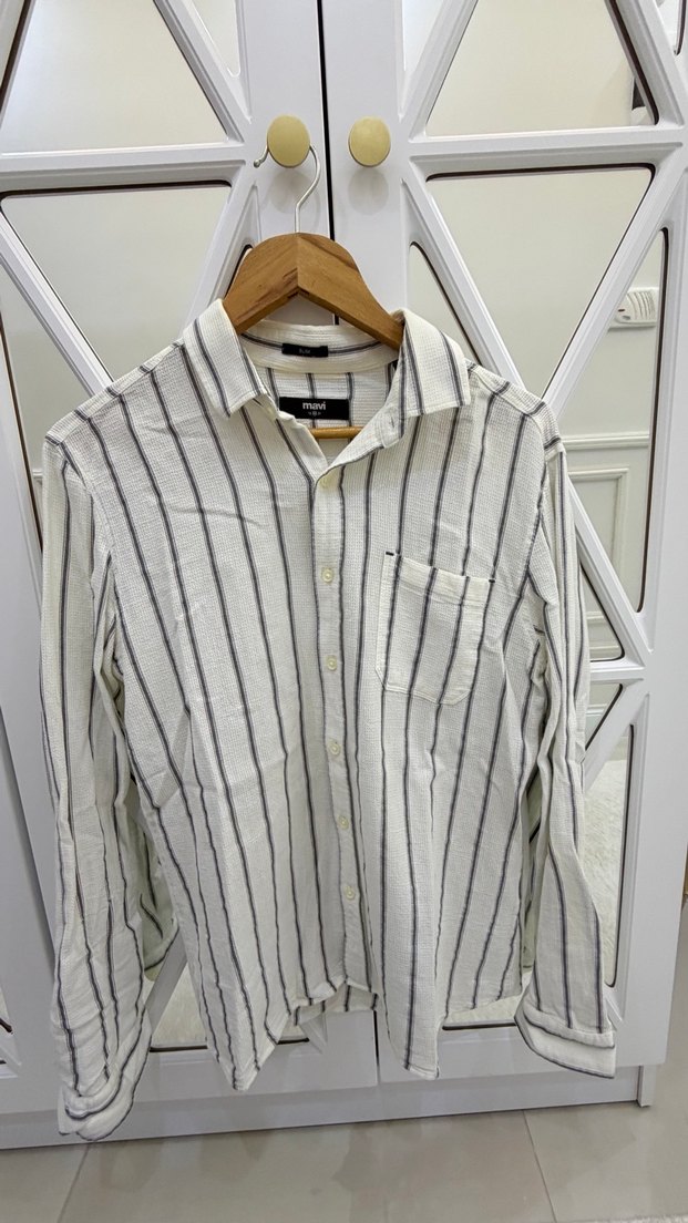 Erkek Gri Çizgili Keten Gömlek - Görsel 3