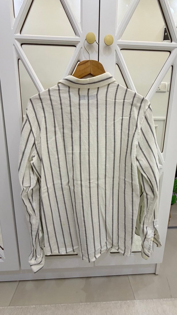 Erkek Gri Çizgili Keten Gömlek - Görsel 4