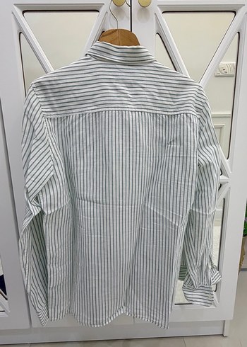 Erkek Gri Çizgili Keten Uzun Kollu Gömlek - Görsel 4
