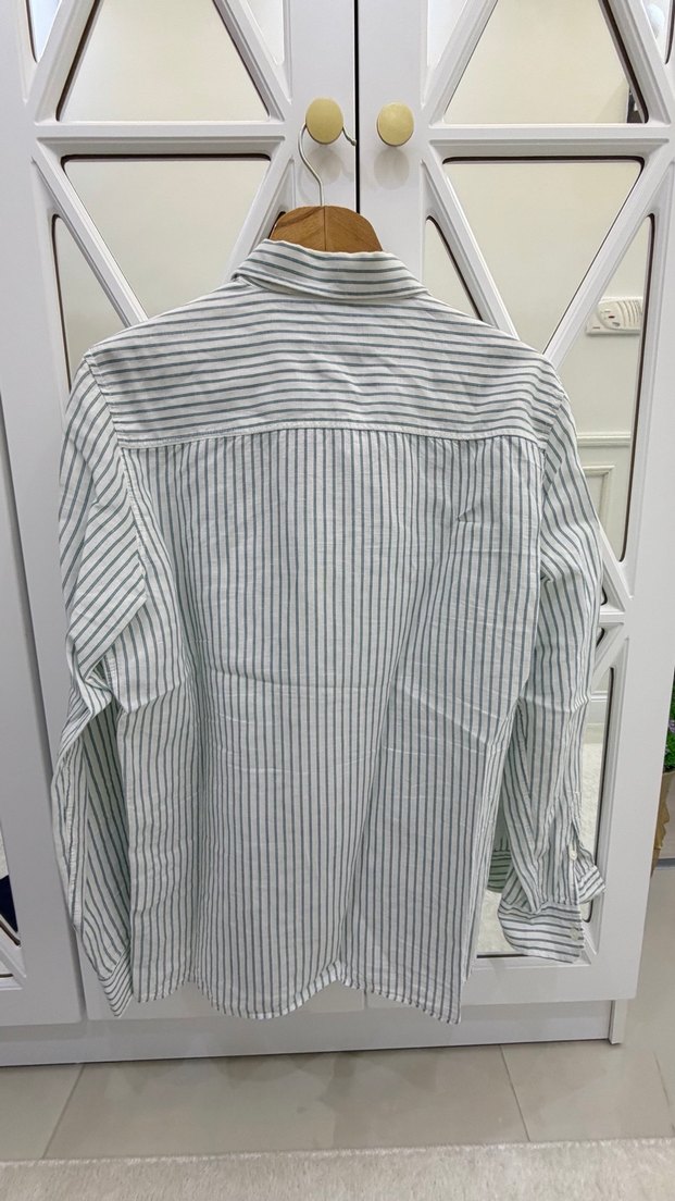 Erkek Gri Çizgili Keten Uzun Kollu Gömlek - Görsel 4