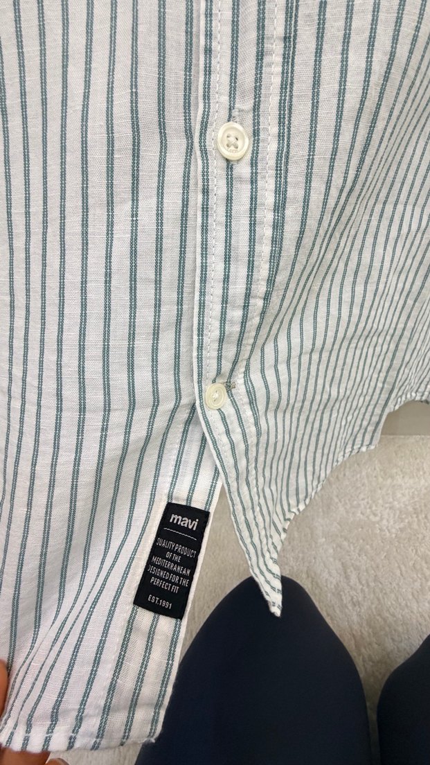 Erkek Gri Çizgili Keten Uzun Kollu Gömlek - Görsel 5