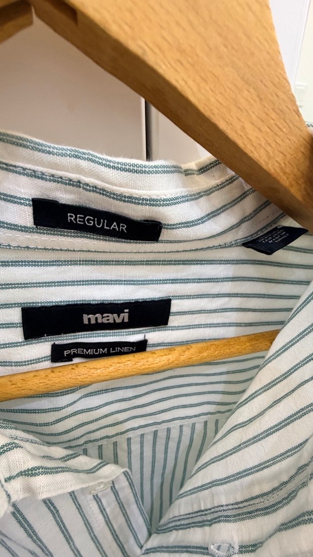 Erkek Gri Çizgili Keten Uzun Kollu Gömlek - Görsel 2