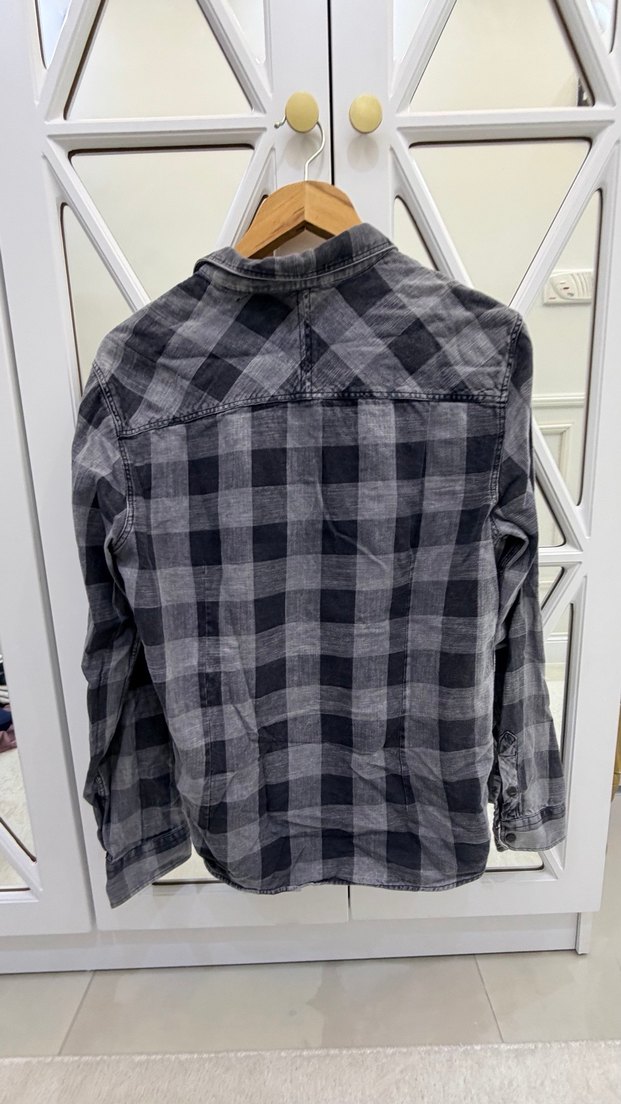 Gri Kareli Erkek Kot Gömlek - Görsel 5